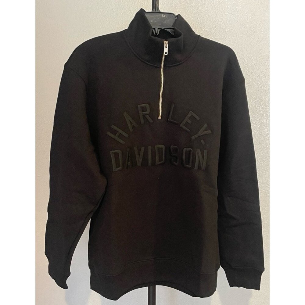 HARLEY DAVISON ICON 1/4 ZIP PULLOVER JET BLACK CREWNECK
